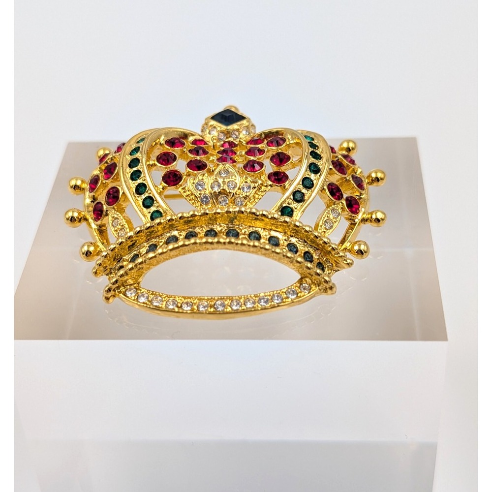Vtg Kenneth Jay Lane Kjl Crown Brooch Pin Red Gre… - image 3